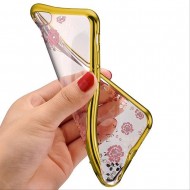 Capa Silicone Gel Com Desenho Flor Samsung Galaxy A20/A30 Dourado