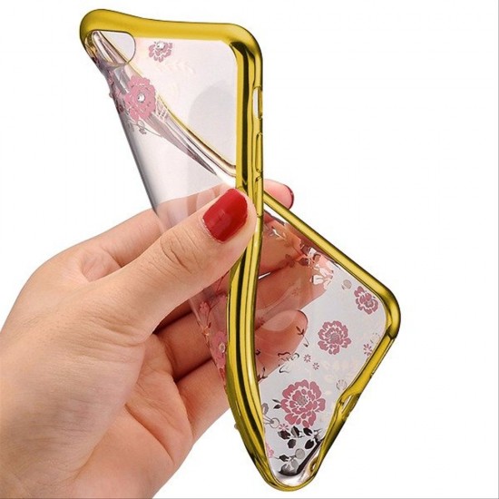 Capa Silicone Gel Com Desenho Flor Xiaomi Redmi Note 8 Pro Dourado