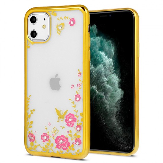 Capa Silicone Gel Com Desenho Flor Xiaomi Redmi 8 Dourado