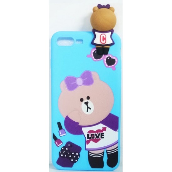 Capa Silicone Gel Com Desenho 3d Apple Iphone 7/8 Plus Azul Urso