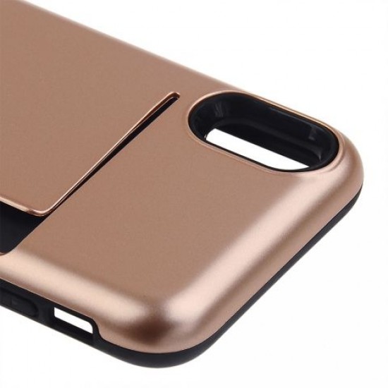 Capa Silicone Tpu Com Suporte De Cartão Apple Xs Max Dourado