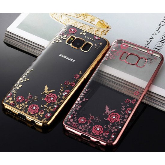 Capa Silicone Gel Com Desenho Flor Samsung Galaxy S8 G950 Dourado