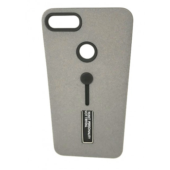Cover Kickstand Matte With Finger Strap Huawei Y9 2018 Cinza
