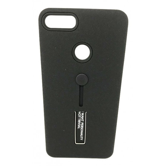 Cover Kickstand Matte With Finger Strap Huawei Y9 2018 Black