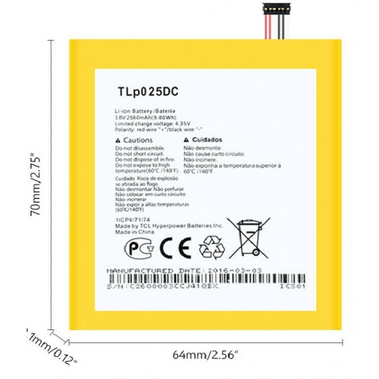 Bateria Alctael Alctael Pixi 4 6.0,8050d Tlp025dc 2580mah