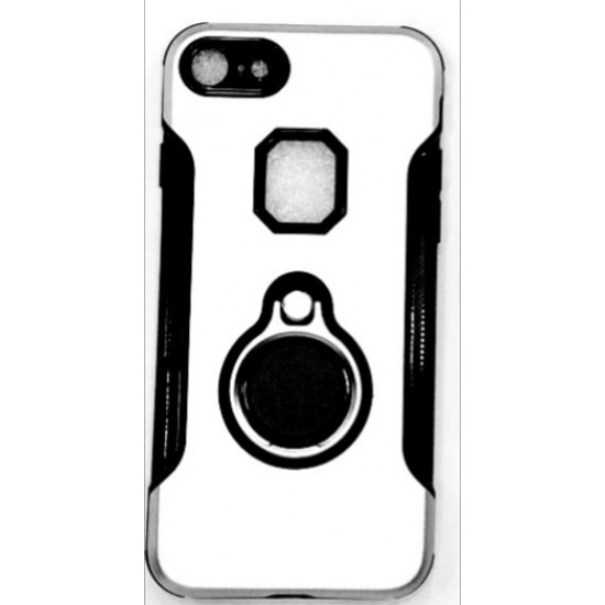 Silicone Case With Metal And Finger Ring Apple Iphone 7/8 Silver