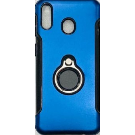 Capa Silicone Dura E Metal Com Anel De Dedo Samsung Galaxy M20 Azul