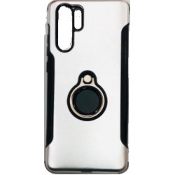 Capa Silicone Dura E Metal Com Anel De Dedo Huawei P30 Pro Prata