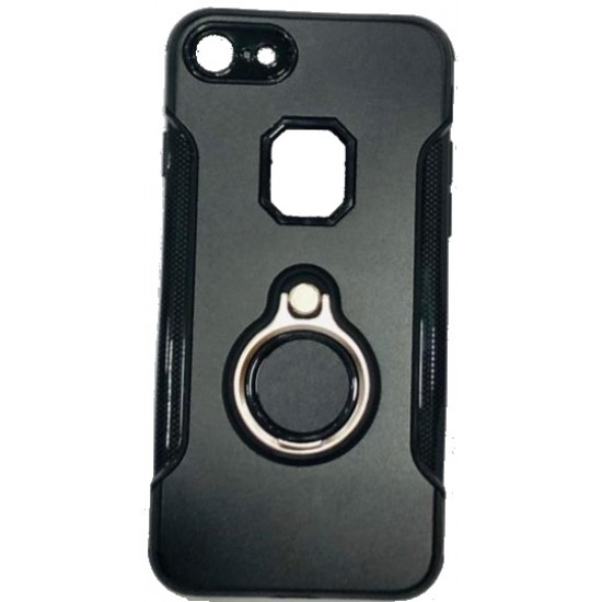 Capa Silicone Dura E Metal Com Anel De Dedo Apple Iphone 7/8 Preto