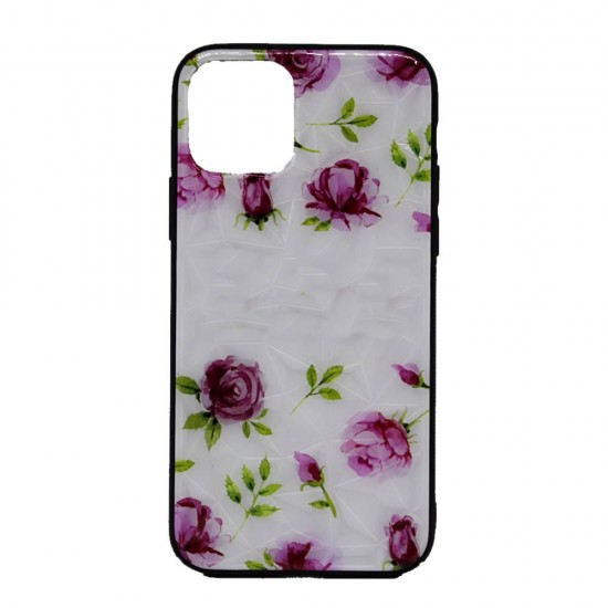 Capa Silicone Tpu Com Padrão Cristal Apple Iphone 11 Pro Branco Rosas