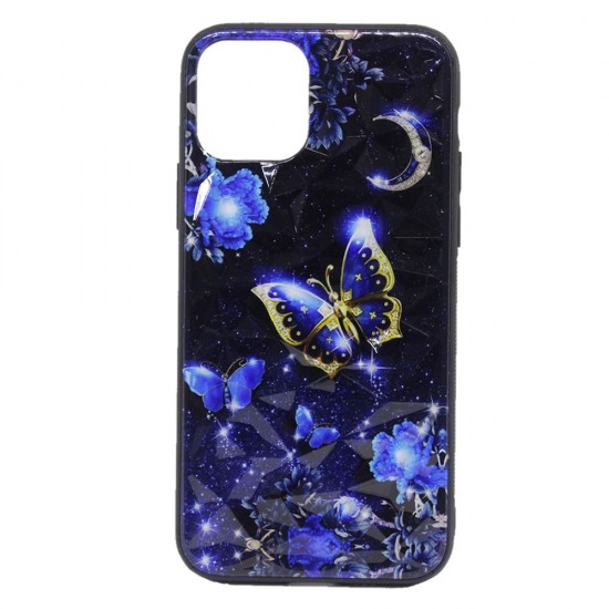 Capa Silicone Tpu Com Padrão Cristal Apple Iphone 11 Azul Escuro Borboletas