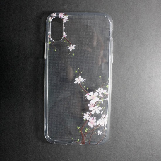 Capa Silicone Gel Com Desenho Flor Apple Iphone X / Xs Transparente Cherry