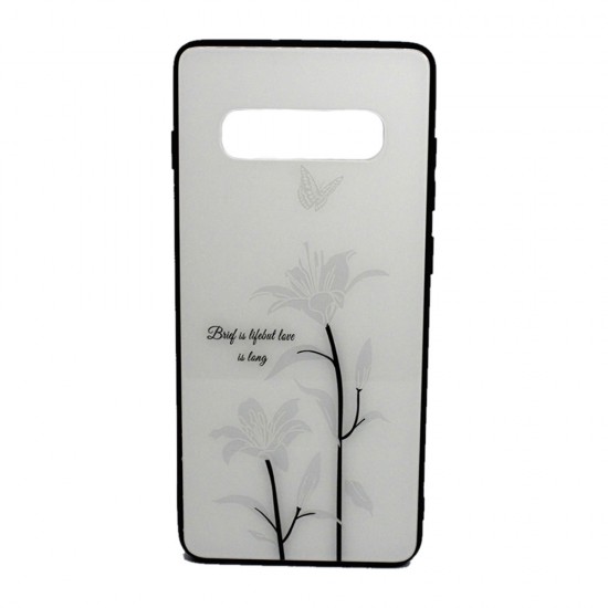 Capa Silicone Dura Com Desenho Flor Vennus Samsung Galaxy S10 Plus Branco Rosa Do Deserto