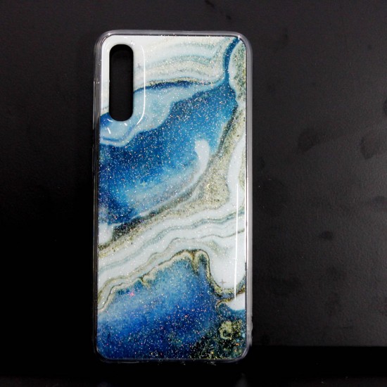 Capa Silicone Dura Com Padrão Mármore Samsung Galaxy A50s/A50 Azul