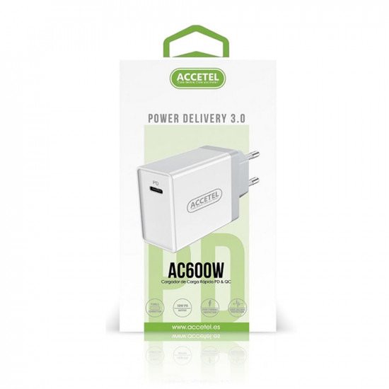Adaptador Usb Accetel Ac600w Branco 18w Type-C