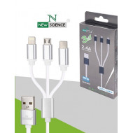 Usb Micro Usb Cable Charge 3 In 1 Apple Iphone 5 Samsung Type C White