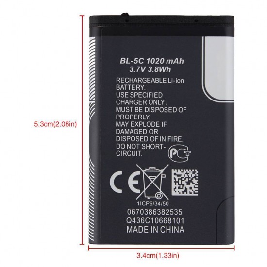 Bateria Nokia Bl-5c/1100/1101/1110/1110i/1112/1200/1208/1209/1600/1650/1680c/1800/2300/2310/2323c/2330c/260 1020mah 3.7v 3.8wh Bulk Bateria Nokia Bl-5c/1100/1101/1110/1110i/1112/1200/1208/1209/1600/1650/1680c/1800/2300/2310/2323c/2330c/260 1020mah 3.7v 3.8wh Bulk