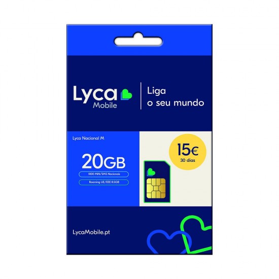 Cartão Sim Lyca 20gb 1000min/Sms