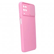 Capa Silicone Gel Samsung Galaxy A12 Rosa Com Protetor De Câmera E Janela Deslizante