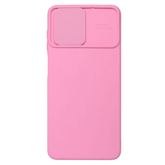 Capa Silicone Gel Samsung Galaxy A12 Rosa Com Protetor De Câmera E Janela Deslizante