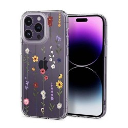 Capa Silicone Apple Iphone 15 Pro Max Transparente Flor Design 4 Com Protetor De Câmera