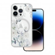 Apple Iphone 14 Transparent Flower Design 5 Magsafe Silicone Case With Camera Protector