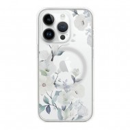Apple Iphone 14 Transparent Flower Design 5 Magsafe Silicone Case With Camera Protector