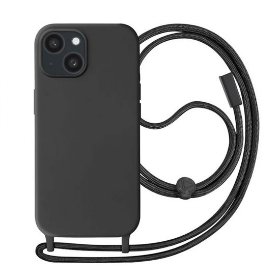 Capa Silicone Apple Iphone 15 Preto Com Corda Capa Silicone Apple Iphone 15 Preto Com Corda