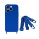Capa Silicone Apple Iphone 15 Pro Max Azul Com Protetor De Câmera E Corda Capa Silicone Apple Iphone 15 Pro Max Azul Com Protetor De Câmera E Corda