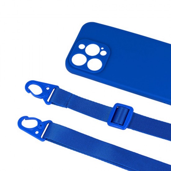 Capa Silicone Apple Iphone 15 Pro Max Azul Com Protetor De Câmera E Corda Capa Silicone Apple Iphone 15 Pro Max Azul Com Protetor De Câmera E Corda