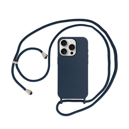 Capa Silicone Apple Iphone 14 Pro Azul Escuro Com Corda Capa Silicone Apple Iphone 14 Pro Azul Escuro Com Corda