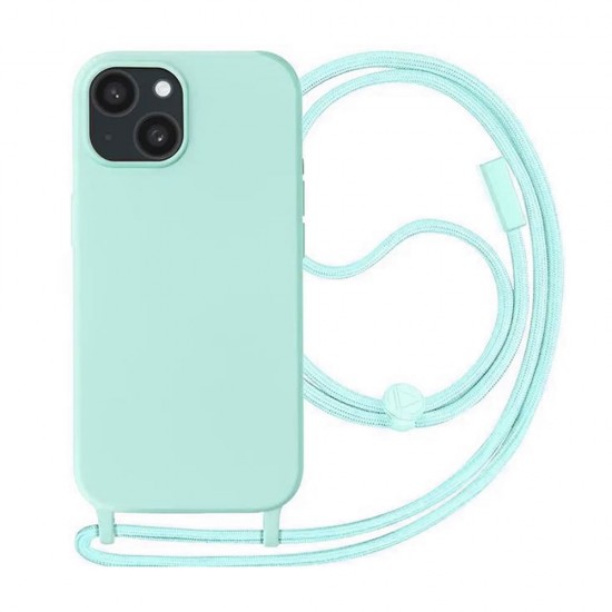 Capa Silicone Apple Iphone 15 Verde Turquesa Com Corda Capa Silicone Apple Iphone 15 Verde Turquesa Com Corda