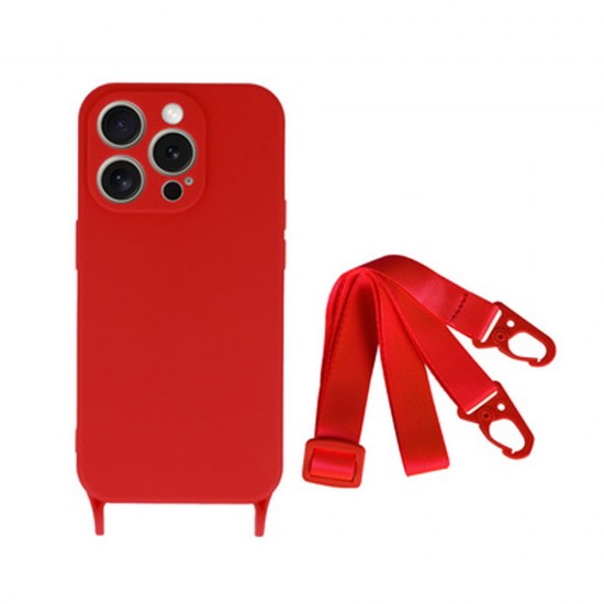 Capa Silicone Apple Iphone 15 Por Max Vermelho Com Protetor De Câmera E Corda Capa Silicone Apple Iphone 15 Por Max Vermelho Com Protetor De Câmera E Corda