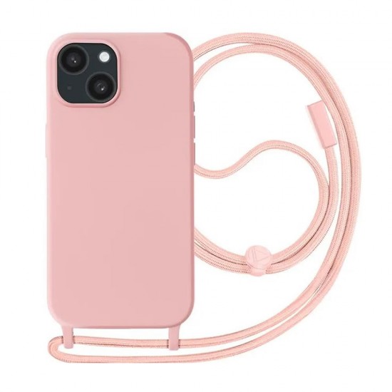 Capa Silicone Apple Iphone 15 Rosa Com Corda Capa Silicone Apple Iphone 15 Rosa Com Corda