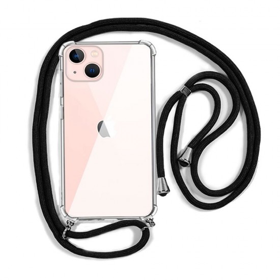 Apple Iphone 14 Plus Transparent Anti-Shock With Black Strap Hard Silicone Case