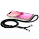 Capa Silicone Dura Anti-Choque Apple Iphone 14 Pro Transparente Com Corda Preta