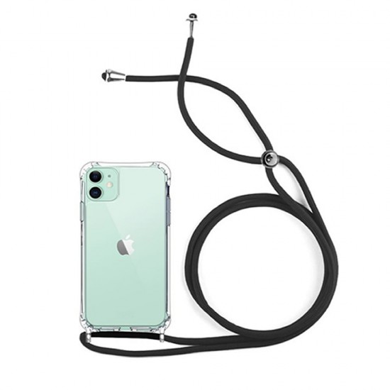 Capa Silicone Dura Anti-Choque Apple Iphone 11 Transparente Com Corda Preta Capa Silicone Dura Anti-Choque Apple Iphone 11 Transparente Com Corda Preta