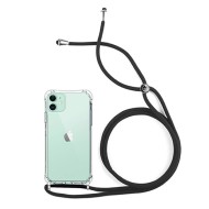 Capa Silicone Dura Anti-Choque Apple Iphone 12/12 Pro Transparente Com Corda Preta