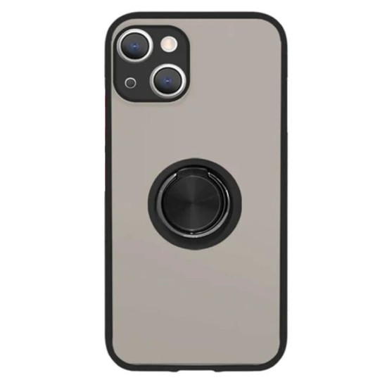Capa Silicone Tpu Com Anel De Dedo Magnético Apple Iphone 13 Preto Com Protetor De Câmera