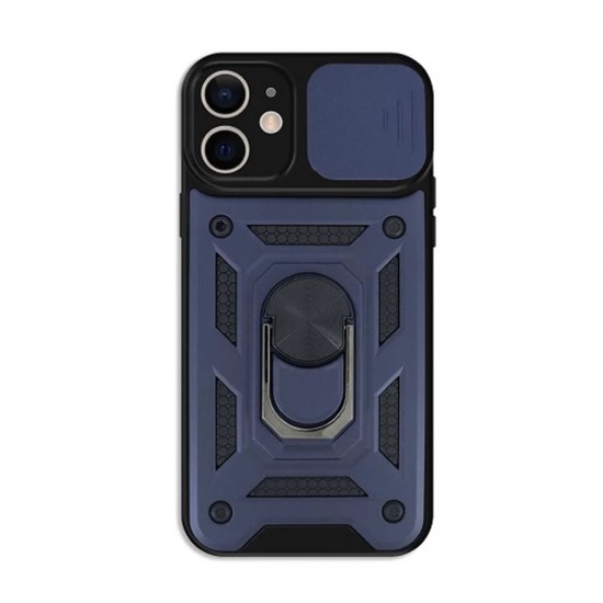 Apple Iphone 11 Blue Finger Ring TPU Silicone Case With Camera Protector And Sliding Window Apple Iphone 11 Blue Finger Ring TPU Silicone Case With Camera Protector And Sliding Window