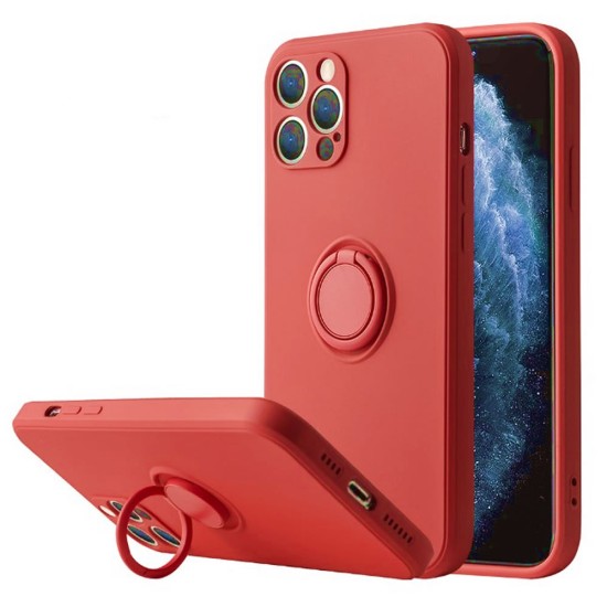 Apple Iphone 14 Pro Red With Camera Protector And Ring Holder Silicone Case