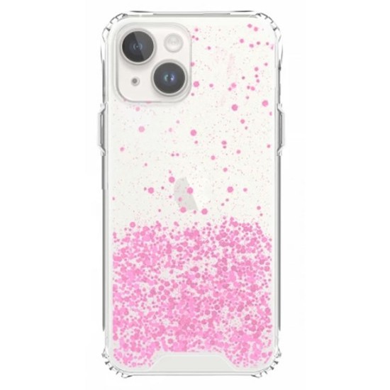 Capa Silicone Com Desenho Bling Glitter Apple Iphone 14 Rosa Com Protetor De Câmera