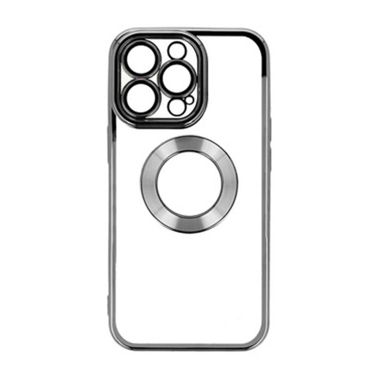 Capa Silicone Gel Bumper Apple Iphone 13 Pro Max Preto Com Lente Protetora De Câmera Magsafe