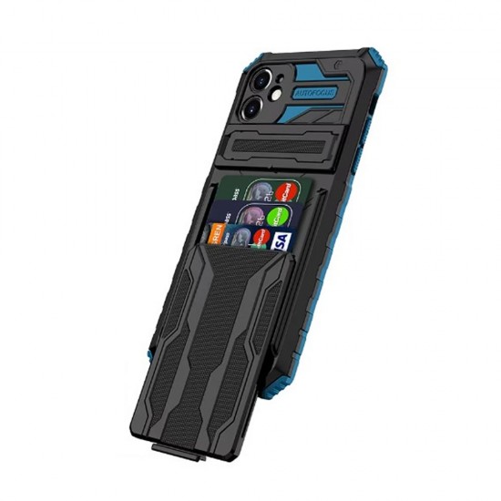 Capa Silicone Tpu Apple Iphone 11 Azul Com Protetor De Câmera, Kickstand E Suporte Para Cartão Capa Silicone Tpu Apple Iphone 11 Azul Com Protetor De Câmera, Kickstand E Suporte Para Cartão