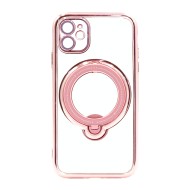 Capa Silicone Com Anel De Dedo Apple Iphone 11 Rosa Com Lente Protetora De Câmera Magsafe
