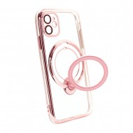 Capa Silicone Com Anel De Dedo Apple Iphone 11 Rosa Com Lente Protetora De Câmera Magsafe