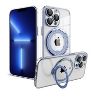 Capa Silicone Com Anel De Dedo Apple Iphone 14 Pro Max Azul Com Lente Protetora De Câmera Magsafe