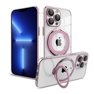 Capa Silicone Com Anel De Dedo Apple Iphone 14 Pro Max Rosa Com Lente Protetora De Câmera Magsafe