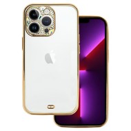 Apple Iphone 14 Pro Max Gold With Camera Protector And Glitter Stones Silicone Gel Case