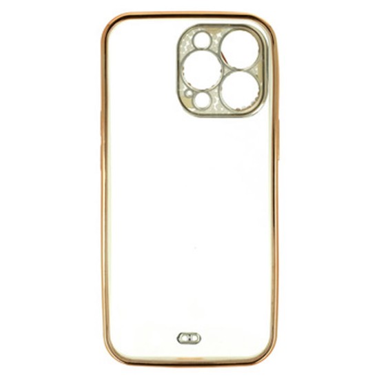 Capa Silicone Gel Apple Iphone 14 Pro Dourado Com Protetor De Câmera Brilhante